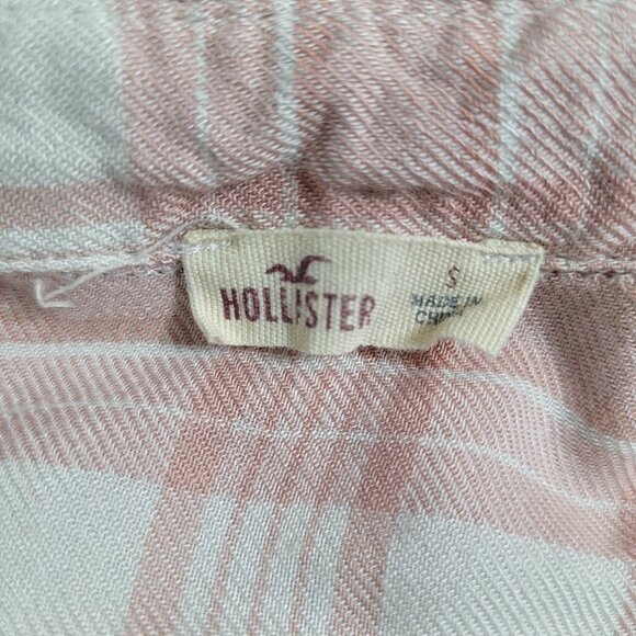 Hollister Pink Plaid Wrap Front Top Size Small Long Sleeve Casual Flannel Blouse - Picture 8 of 9